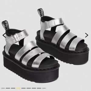 NEW Dr Martens Blair Quad Silver Platform Sandals